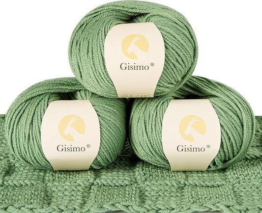 100% Merino Wool Yarn, 6-Ply Luxurious and Soft Yarn for Hand Knitting & Crocheting, 1.76 OZ/50g, 127 yds/116 Meters(Grass Green, 3 Balls)