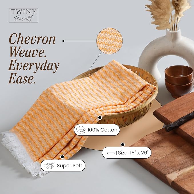 TWINY threads Dish Towel Chevron Design Assorted Colors, Premium Large 100% Cotton Kitchen Linen Set, Quick Drying Absorbent Wash Rags, Reusable Washable for Daily Cleaning, 12 Pack, 16 x26 Inch