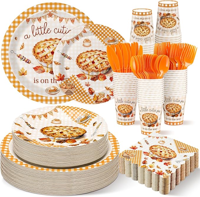 200 Pcs Little Cutie Pie Baby Shower Party Decorations Plates and Napkins Disposable Tableware Set a Little Cutie Pie Is on the Way Decorations for 25 Guests Baby Shower Birthday Supplies