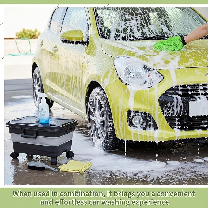 Maxdot Car Wash Bucket with Wheels Lid and Handle, 5.5 Gallon Collapsible Rolling Wash Bucket with 2 Microfiber Mitts for Car Cleaning, Camping, Rv & Pet Bathing