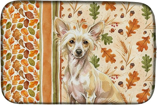 Caroline's Treasures Hairless Palomino Chinese Crested Heirloom Fall Dish Drying Mat Absorbent Dish Drying Mat Pad for Kitchen Counter Dish Drainer Mat for Countertop, 14 x 21", Multicolor