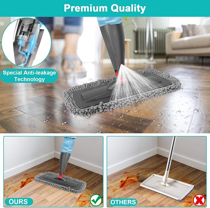 CLDREAM Spray Mop for Floor Cleaning with 3pcs Washable Pads | Wet Dry Use Microfiber Mop | 27 oz Refillable Bottle for Kitchen Hardwood Floor Wood Laminate Ceramic Tiles Dust Cleaning