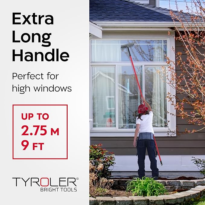 Tyroler Professional Silicone Window Squeegee for Home, 12"-110" Long Squeegee for Window Cleaning, 2-in-1 Window Cleaning Squeegee Kit, Indoor & Outdoor Window Cleaner Tool for High Windows & Glass