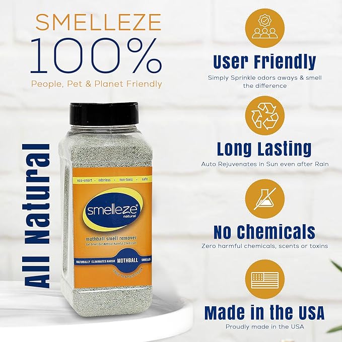 SMELLEZE Natural Mothball Smell Remover Deodorizer: 2 lb. Granules Gets Mothball Fumes & Odor Out