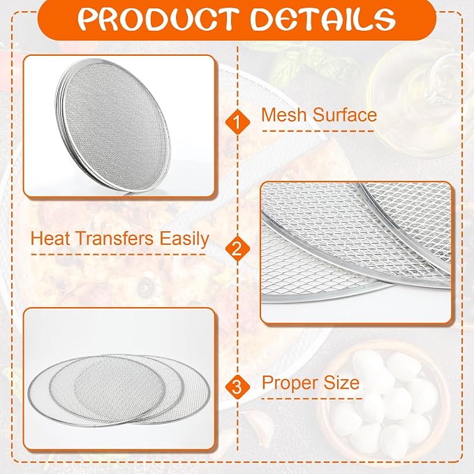 Nuogo 5 Pcs 14 Inch Pizza Pan with Holes Aluminum Mesh pizza Screen Seamless Round Tray for Oven Nonstick Baking Sheet for Kitchen Bakery Restaurant BBQ Party Cookware Supplies
