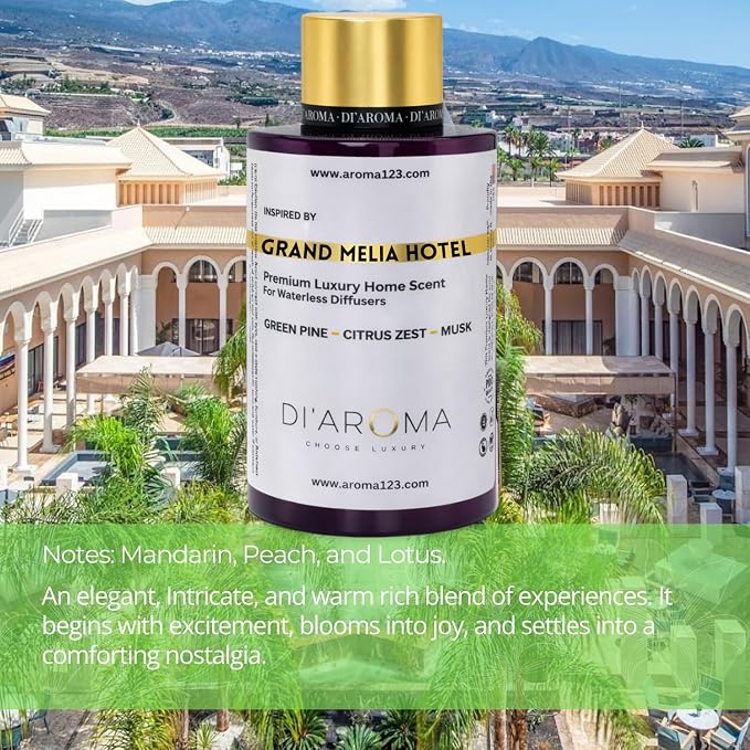 Di’Aroma Grand Melia Hotel Aroma Oil Blend Plastic Purple Bottle 120ml Pack of 2, Resort Collection, Diffuser Aroma Oil Blends, Waterless Diffuser, Made in USA (Pack of Two 120ml)