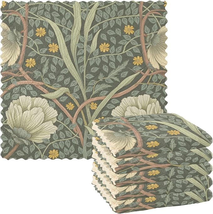 ALAZA Dish Towels William Morris Dish Cloths Super Absorbent Kitchen Towels Lint Free Bar Tea Soft Towel Kitchen Accessories Set of 6, 11"x11"
