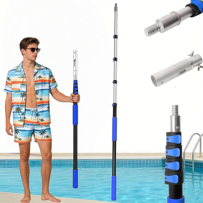 AgiiMan 4-16 FT Telescopic Pool Pole, Swimming Pool Pole with 4 Baffle Locks Durable Aluminium and Vacuum Ports Telescopic Extendable Poles Use with Cleaning Nets, Skimmers, Brushes and More
