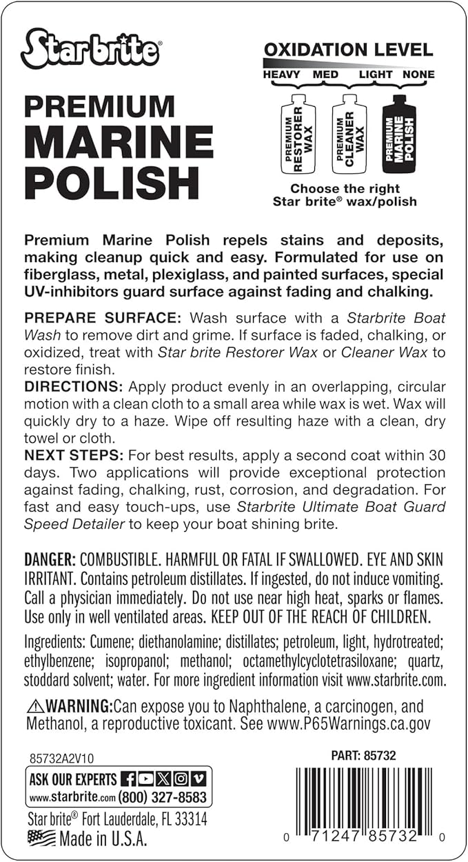 STAR BRITE Premium Marine Polish - Maximum UV Protection & High Gloss Finish - UV Inhibitors Stop Fading, Chalking & Oxidation While Repelling Water, Stains & Marine Deposits
