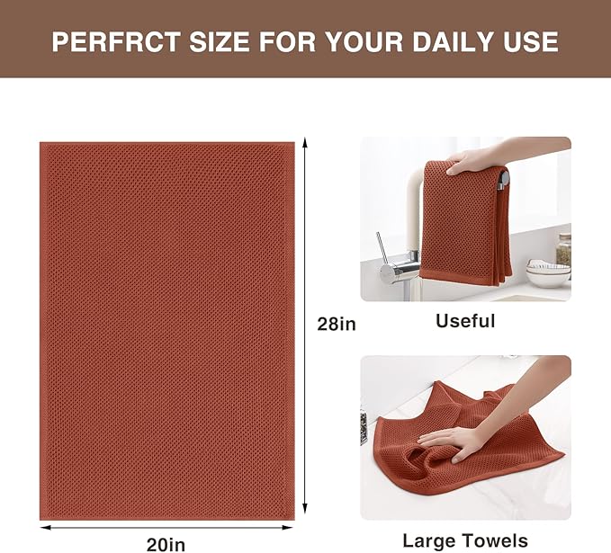 Homaxy 100% Cotton Oversized Waffle Weave Kitchen Dish Towels, Ultra Soft Absorbent Quick Drying Cleaning Towel, 20x28 Inches, 6-Pack, Rust