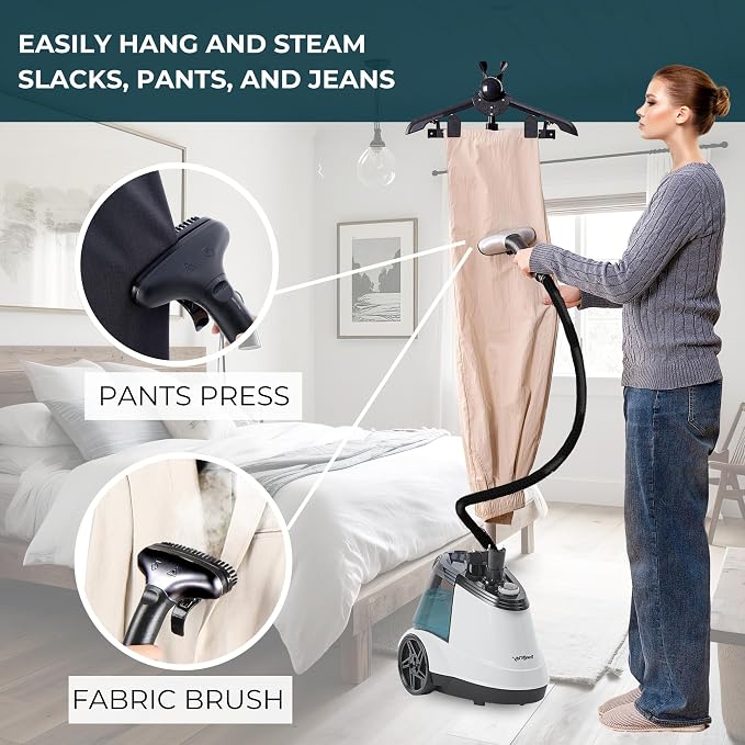 True & Tidy® Heavy Duty Auto Shut-off Commercial Garment Steamer, Smart Water Sensor w/Beep Alert, 3 Steam Settings, XL 3L Tank, 1800 watts, 90+min of Continuous Steam for Home and Commercial Use