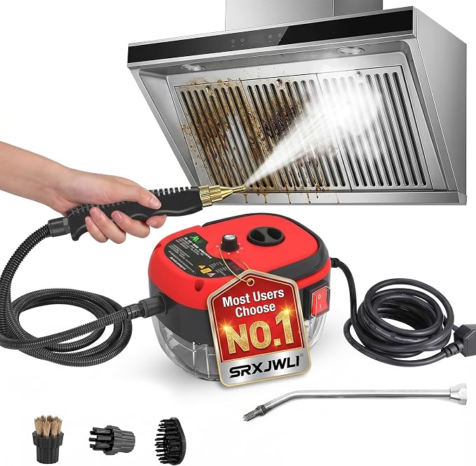 2500w Handheld High-Temperature Pressurized Steam Cleaner High Pressure Temperature Multi Purpose Heavy Duty Portable with Attachments for Car Engine Home Multi-surface 1000ml(Red)