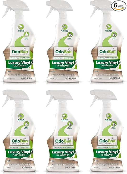 OdoBan Ready-to-Use Luxury Vinyl Floor Cleaner, Streak Free and Neutral PH Formula, Made in the USA, Scentless, 32 Oz Spray 6-Pack