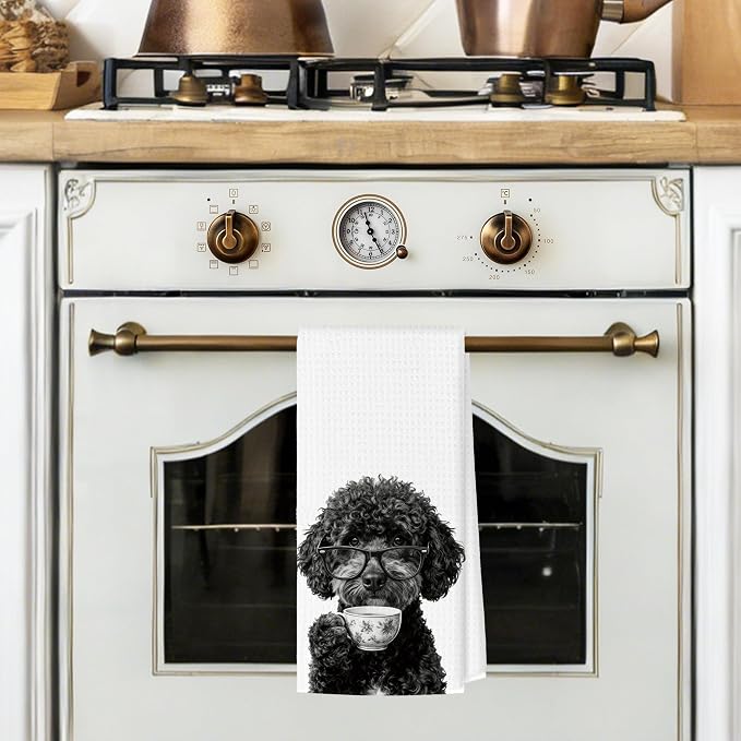 Funny Portuguese Water Dog Kitchen Towels, Dog Kitchen Accessories, Chef Gifts for Women Decorative Hand Towels for Kitchen Decor, Coffee Lovers Gifts Dish Tea Towel, 16x24 Inch