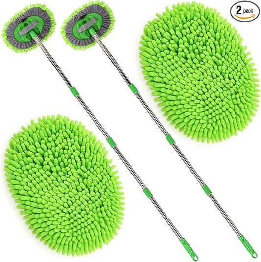 2 Pack 360° Spin Mop with 2 Microfiber Mop Refills, Extendable 63" Stainless Steel Handle for Easy Floor, Ceiling, Wall & Window Cleaning, Household Mops(Green)
