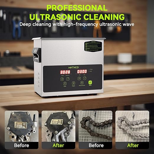 3L Commercial Ultrasonic Cleaner, ECO Mode, Heating, Degas Mode, ECO Energy-Saving Ultrasonic Cleaning Machine Excellent for Labs,Carburetor,Jewelry,Dentures,Automotive & Industrial Parts.