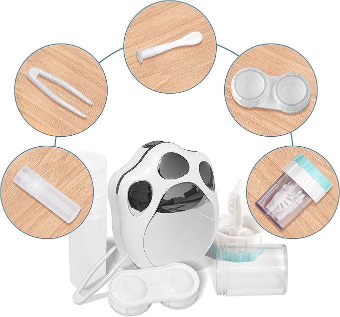 Contact Lens Travel Kit with Cleaner Washer, Portable Contact Box with Mirror Tweezers Remover Tool Solution Bottle for Daily Outdoor (Silver2)