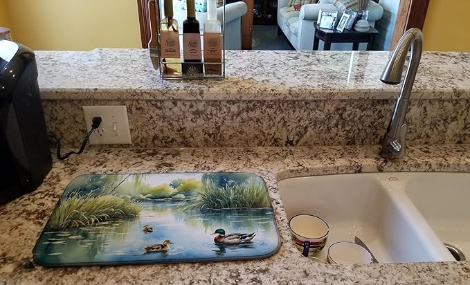 Caroline's Treasures Ducks by the Pond Dish Drying Mat Absorbent Dish Drying Mat Pad for Kitchen Counter Dish Drainer Mat for Countertop, 14 x 21", Multicolor