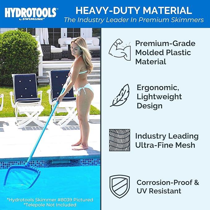Swimline 8039 Premium Extra Strong Leaf Skimmer Net Head Cleaner for Swimming Pool Spa Fountain Pond Hot Tub Leaves Bugs Debris Fine Cleaning Maintenance, Heavy Duty Large, Blue (Pack of 4)