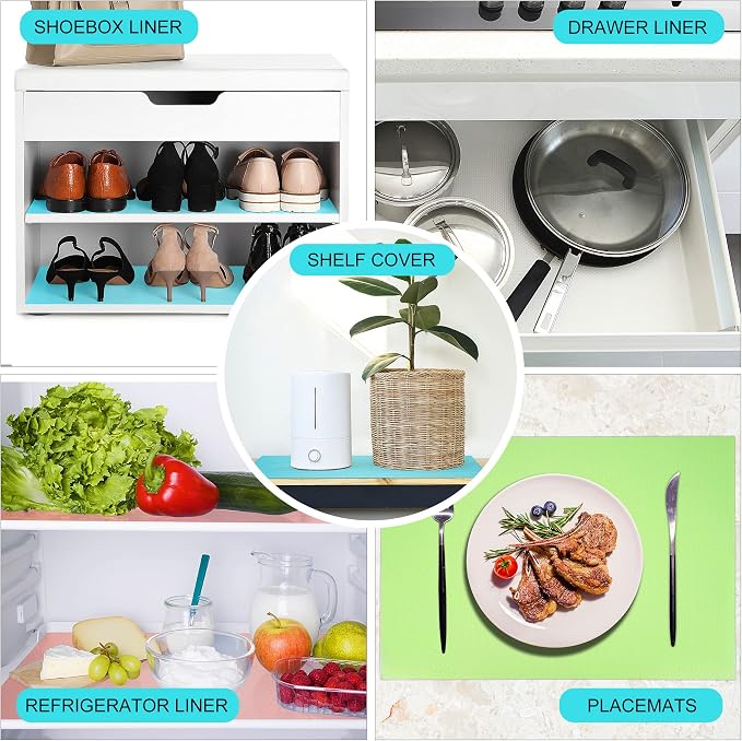 8 Pcs Refrigerator Liners Mats Washable, Refrigerator Mats Liner Waterproof Oilproof, Shinywear Fridge Liners for Shelves, Cover Pads for Freezer Glass Shelf Cupboard Cabinet Drawer (8 Blue)