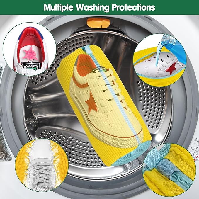 Shoe Washing Machine Bag, 2 Pack Sneaker Cleaner Kit with 10 Washer Balls for Gym Sneakers and Flats, Shoe Laundry Bag with Zipper Protection Design,Large Size for Women's, Men's, and Kid's Shoes