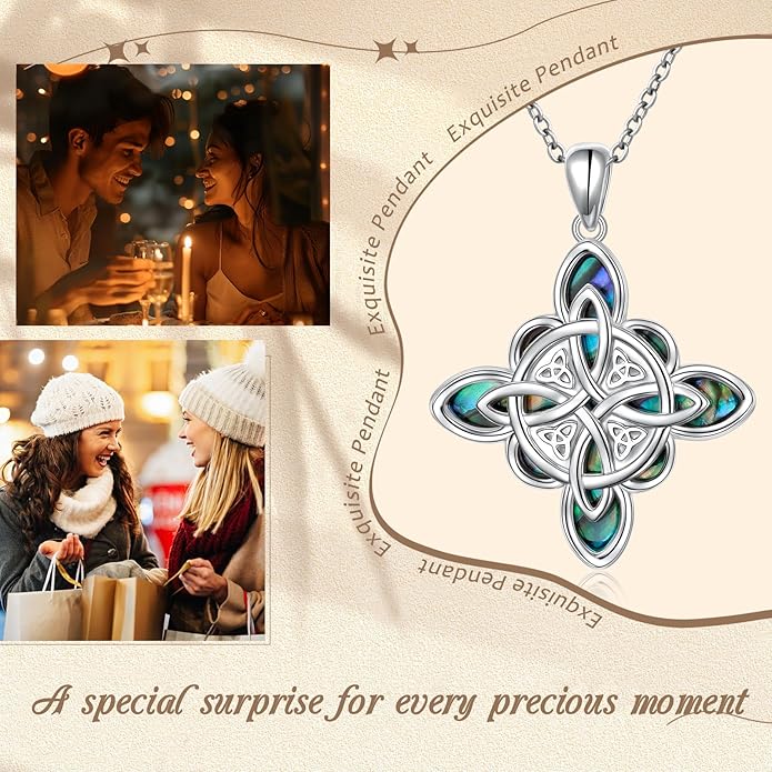 FLYOW 925 Sterling Silver Good Luck Irish Jewelry Celtic Knot Pendant Necklace for Women Birthday Graduation Gift