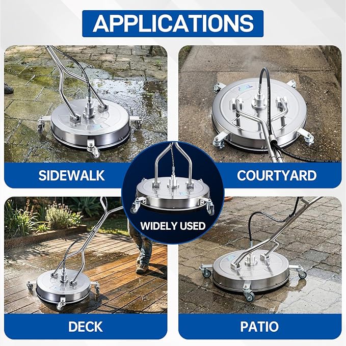 TOR 24" Pressure Washer Surface Cleaner with 4 Wheels, Surface Cleaner for Pressure Washer, Stainless Steel Dual Handle Power Washer Surface Cleaner for Concrete, Driveway, Patio, Sidewalk