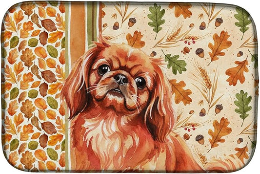 Caroline's Treasures Red Pekingese Heirloom Fall Dish Drying Mat Absorbent Dish Drying Mat Pad for Kitchen Counter Dish Drainer Mat for Countertop, 14 x 21", Multicolor