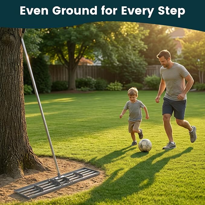 Lawn Leveling Rake 45" 6.5ft Lawn Leveler Ground Full Stainless Steel Leveling Landscape Rake Topdressing Spreader Levelawn Tool for Backyard, Garden, Golf Couse, Farm, Pasture