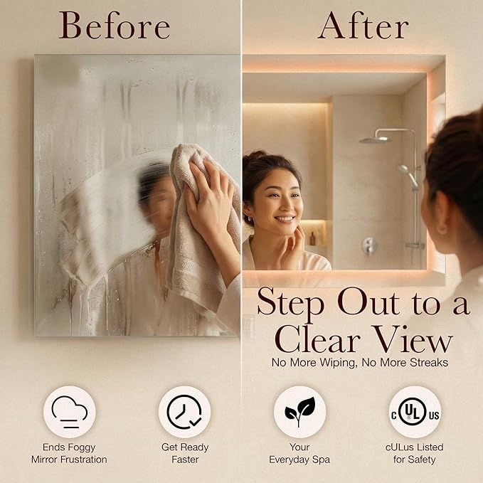 WarmlyYours Heated Mirror Defogger Rectangular 30x40 in. Self-Adhesive Anti Fog and Steam Electric Pad for Existing Bathroom Wall Mirrors
