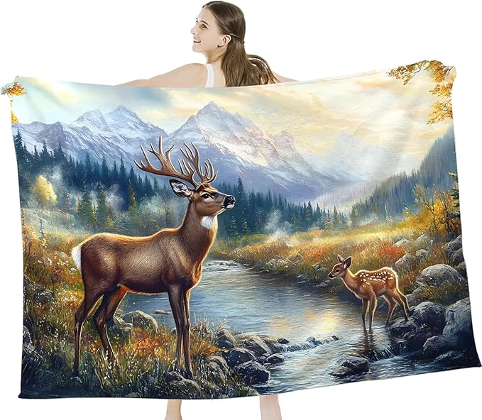 Tijuboni Elk Deer Throw Blanket Mountain Cabin Gifts for Women Men Girls Boys Kids Adults Soft Flannel Fleece Blanket for Couch Sofa Bed Home Decor 60"x80"