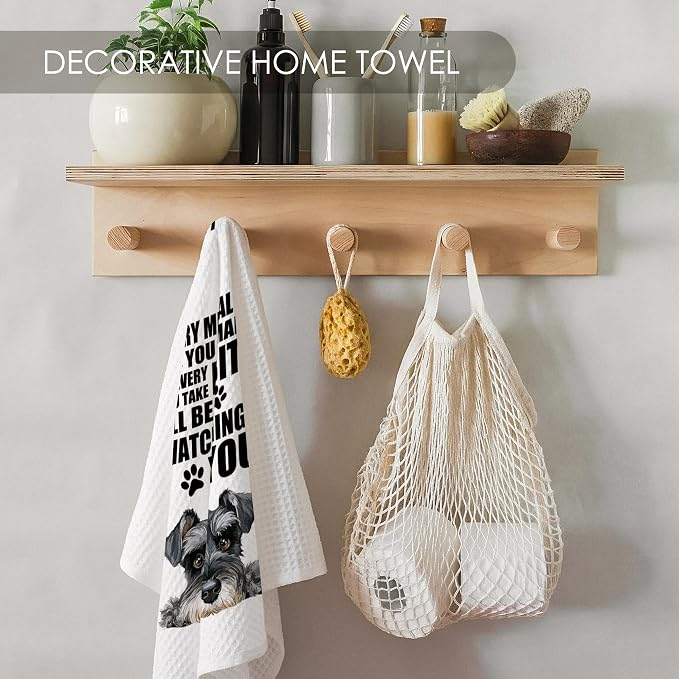 Schnauzer Kitchen Towel Gifts for Dog Lovers Decorative Set of 2, Schnauzer Dish Towels Dishcloths Tea Towels, Dog Waffle Weave Microfiber Hand Towel for Kitchen Bathroom Decor 16x24