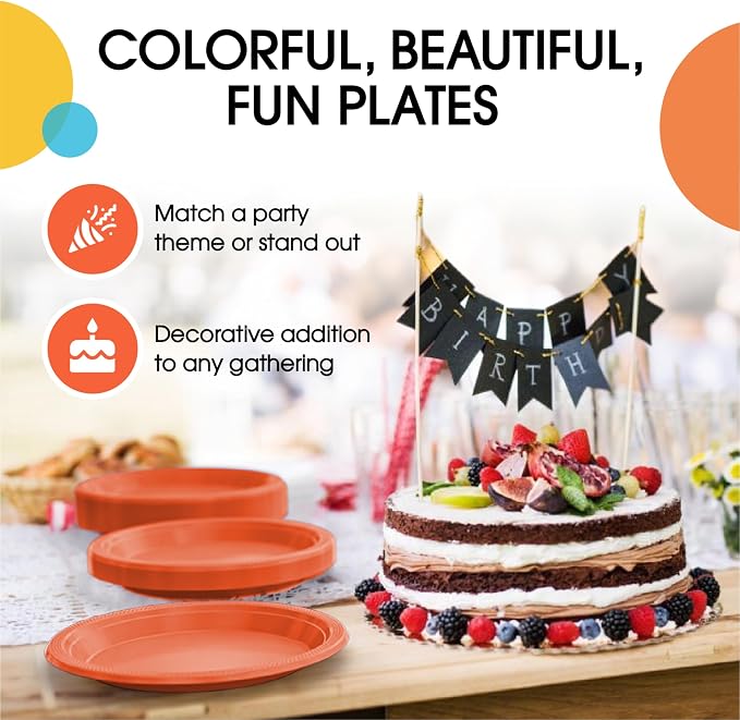 Exquisite Party Solids Orange Plastic Plates For Party Supplies 7" Orange Disposable Plates Heavy Duty 50 Pcs Plastic Dinnerware Sets Heavy Duty 350 GSM Disposable Dinnerware Set