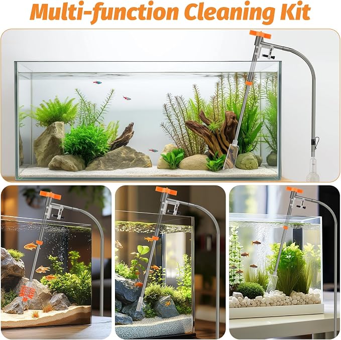 AQQA Aquarium Siphon Vacuum and Water Changer Kit, Extendable Length to 38.2'', Perfect for Simultaneous Water Changing and Cleaning in Small Fish Tanks, Gravel and Sand Cleaning (M)