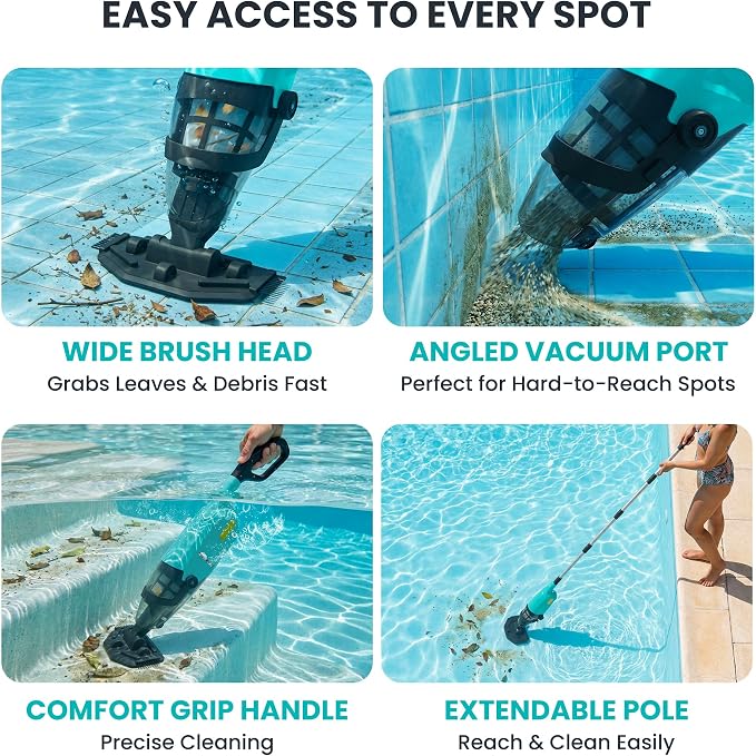 Cordless Pool Vacuum for Abound Pools & Hot Tubs, Removes Leaves Sand Debris, 18GPM Powerful Suction