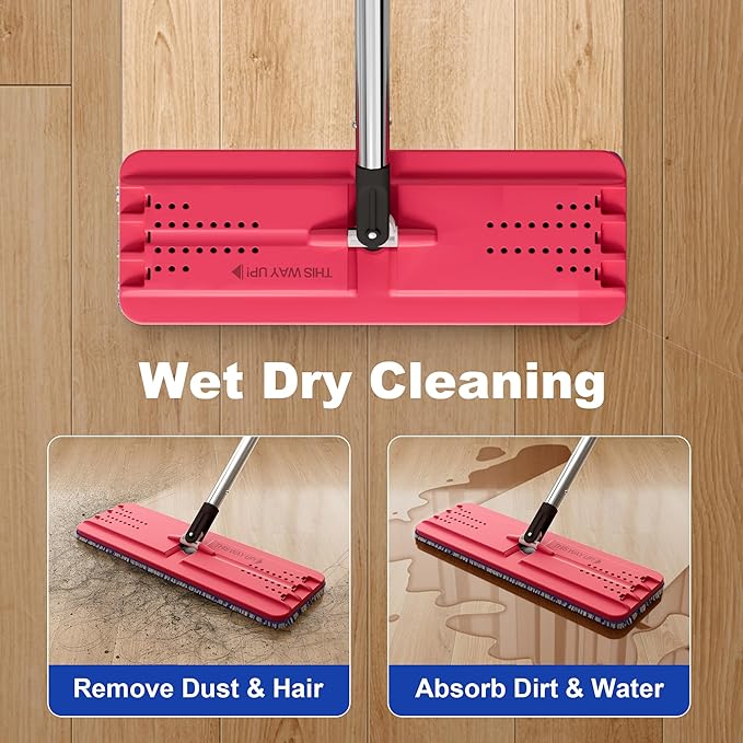 JOYMOOP Flat Mop and Bucket System, Microfiber Mop for Floor & Wall Cleaning, Household & Commercial Use, Wet Dry Cleaning for Hardwood, Tile & Glass, 60" Mop with 3 Pads