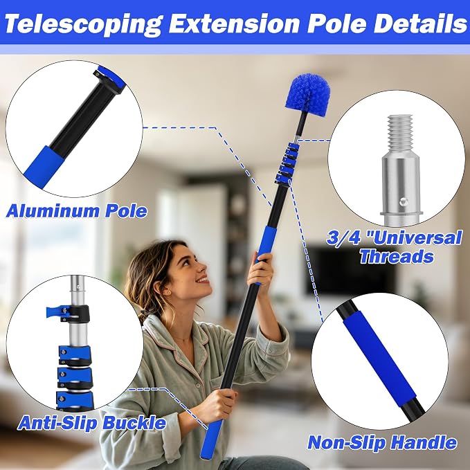 26FT Reach Duster Kits, Window Cleaning kit with 5-20FT Telescoping Extension Pole, Cobweb Duster, Washable Fan Duster for Ceiling, Window Squeegee for Glass and Microfiber Feather Duster