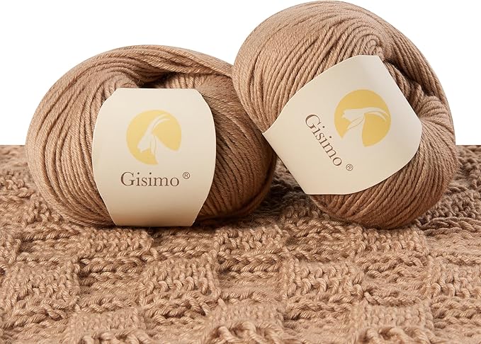 Merino Wool Yarn, 12-Ply Luxurious and Soft Yarn for Hand Knitting & Crocheting, 1.76 OZ/50g, 120 yds/110 Meters(Camle,2Balls)
