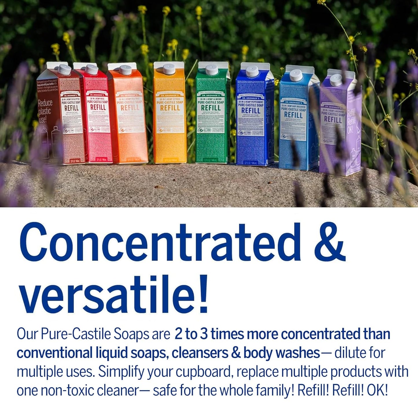 Dr. Bronner's Magic Soap-Pure-Castile Liquid Refill (Baby Unscented, 32 ounce, 2-Pack) - Made with Regenerative Organic Certified Oils, For Body, Hair, Laundry, Pets & Dishes, Concentrated, Vegan