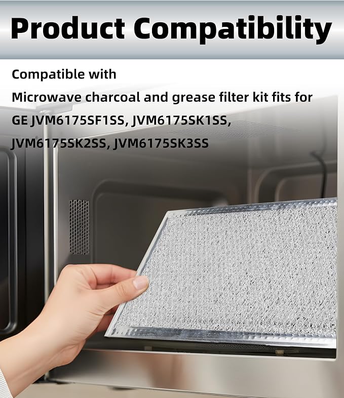 3PCS Microwave Grease & Charcoal Filter Set Compatible with GE Microwave Oven JVM6175SF1SS JVM6175SK1SS JVM6175SK2SS JVM6175SK3SS