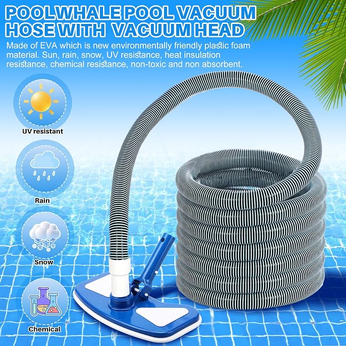 4 Pcs Swimming Pool Cleaning Kit Including Pool Vacuum Head with 1-1/2" x 30 ft Hoses Flexible Head with Pole 17.5 '' Cleaning Brush for Inground Above Ground Swimming Supplies