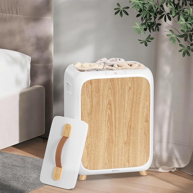 Keenray Towel Warmer Bucket, Luxury Rectangle Towel Warmer for Bathroom with Timer & Delay, Customized Fragrance, Child Lock, Fits 2 Large Towels, Blankets, Bathrobes, Ideal Gift for Him & Her(Wood)