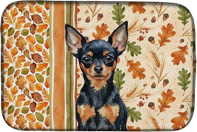Caroline's Treasures Black and Tan Russian Toy Heirloom Fall Dish Drying Mat Absorbent Dish Drying Mat Pad for Kitchen Counter Dish Drainer Mat for Countertop, 14 x 21", Multicolor