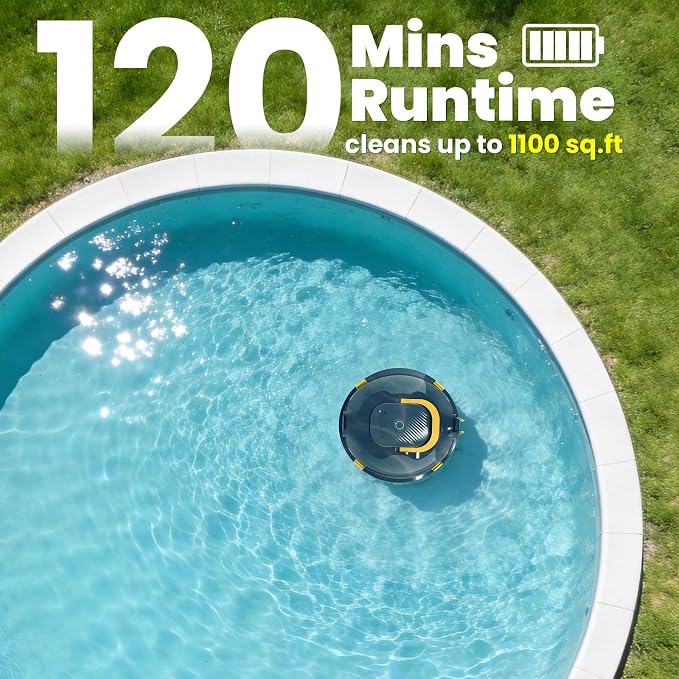Y20 Robotic Pool Cleaner, Cordless Pool Vacuum for Above Ground & Inground Flat Pools with Dual Motors, 120 Min Runtime, Auto-Parking, Powerful Pool Vacuum Robot for Up to 1100 Sq.Ft