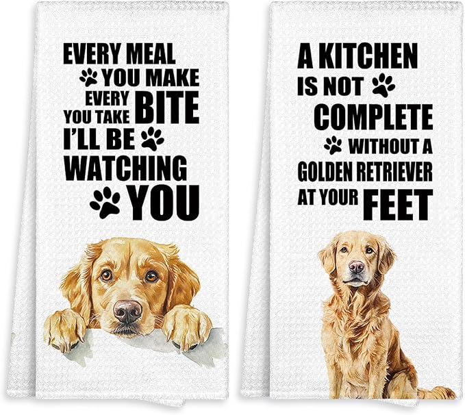 Golden Retriever Kitchen Towel Gifts for Dog Lovers Decorative Set of 2, Golden Retriever Dish Towels Dishcloths Tea Towels, Dog Microfiber Hand Towel for Kitchen Bathroom Decor 16x24