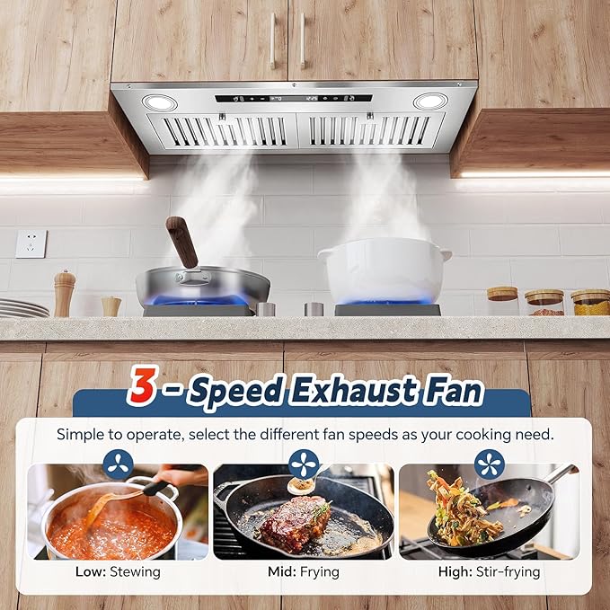 Range Hood Insert 30 inch, Ducted/Ductless Range Hood with Gesture Sensing & Touch Control, Built-in Kitchen Hood 600CFM, 2 Pcs Stainless Steel Baffle Filters