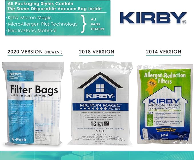 Kirby Micron Magic HEPA Filter Bags 6-Pack, Part #204811 | Genuine Kirby OEM | Fits F-Style & Twist-Style Kirby Vacuums (Avalir, Sentria, G Series)