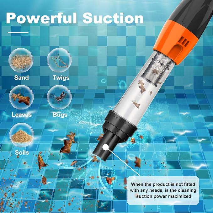 3 in 1 Cordless Rechargeable Pool Vacuum, Handheld Pool Cleaner Ideal for Spas, Hot Tubs and Small Pools for Sand and Debris
