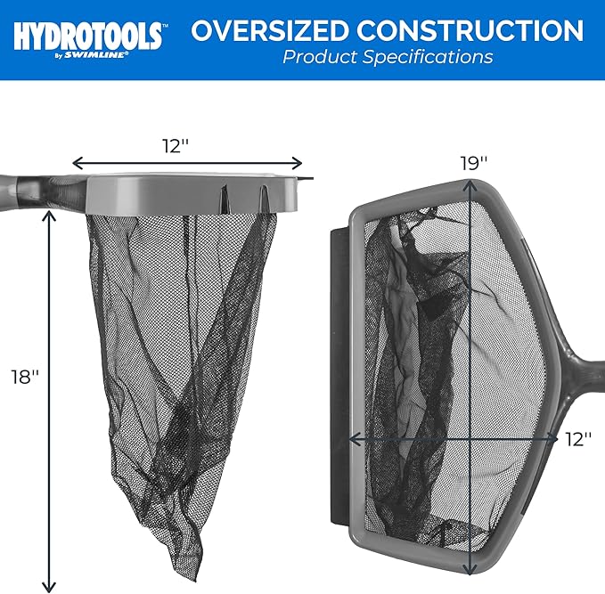 Swimline HYDROTOOLS 80605 Leaf Net Inground Above Ground Pool Pond | Extra Large Skimmer Net Cleaning Tool Ultra Fine Deep Mesh Bag | H20 Pro Professional Service Grade Molded Frame | Debris Pickup
