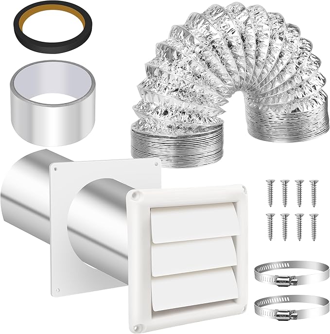 4 Inch Dryer Vent Kit Through Wall with Hose/Duct Connector/Wall Plate, Dryer Vent Hose Connector Wall Ducting Kit for Bathroom Ventilation Fans Exhaust,Ceiling Washer Air Circulation Coldairsoap